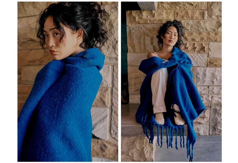 Merino Alpaca Throw - Cobalt