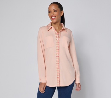 Denim & Co. Waffle Knit Button Front Tunic