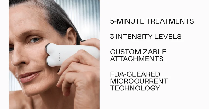 5-minute treatments. 3 intensity levels. Customizable attachments. FDA-cleared microcurrent technology.