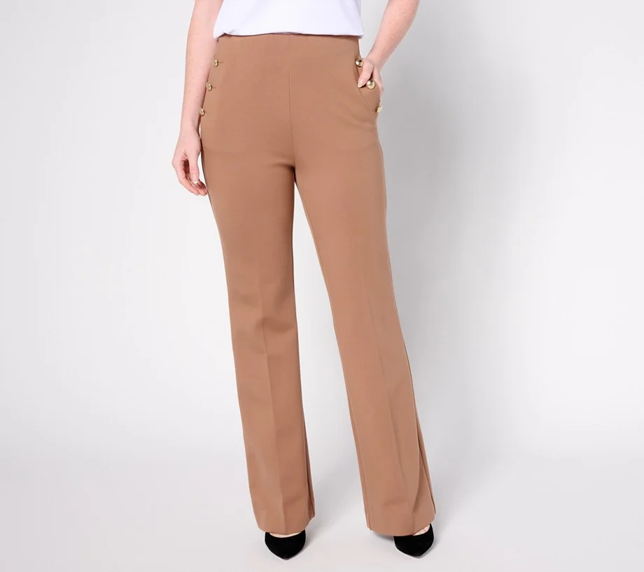 Susan Graver Petite Smart Ponte 350 High Waist Boot Cut Pants
