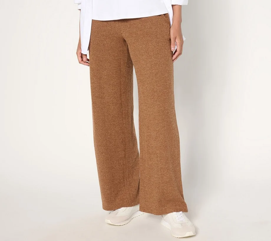 Susan Graver Regular Lifestyle Melange Rib Wide-Leg Pants