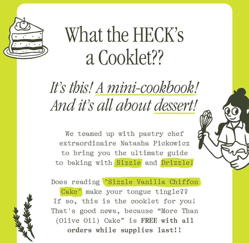 WHAT THE HECK'S A COOKLET?? IT'S THIS! A MINI-COOKBOOK! AND IT'S ALL ABOUT DESSERT!