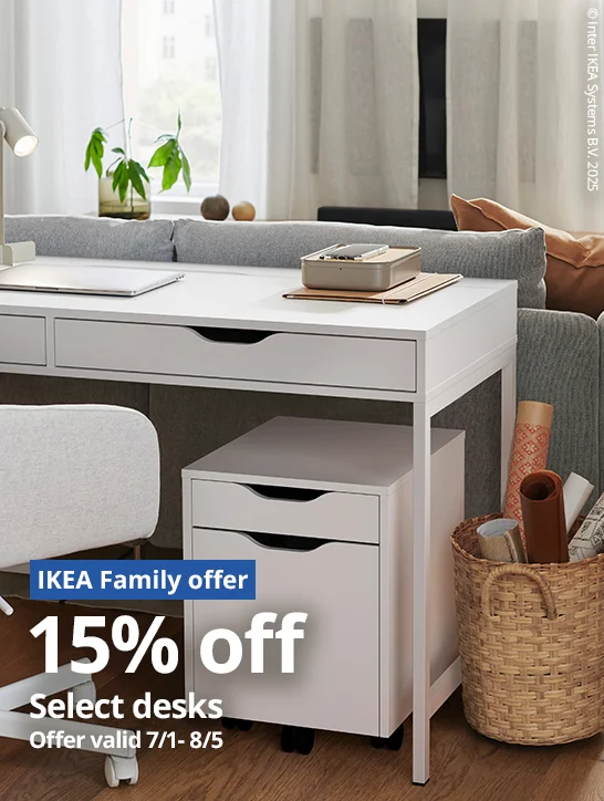 IKEA Family offer 15% off select desks offer valid 7/1 - 8/5