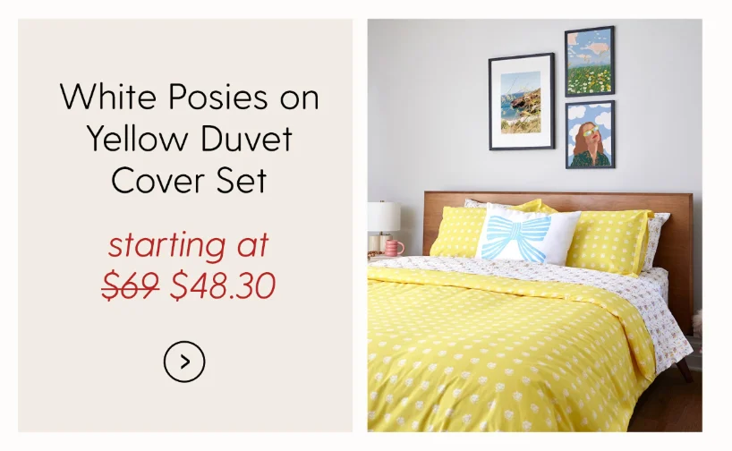 White Posies on Yellow Brushed Cotton Duvet Cover Set