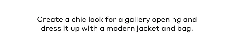Create a chic look for a gallery opening and dress it up with a modern jacket and bag.