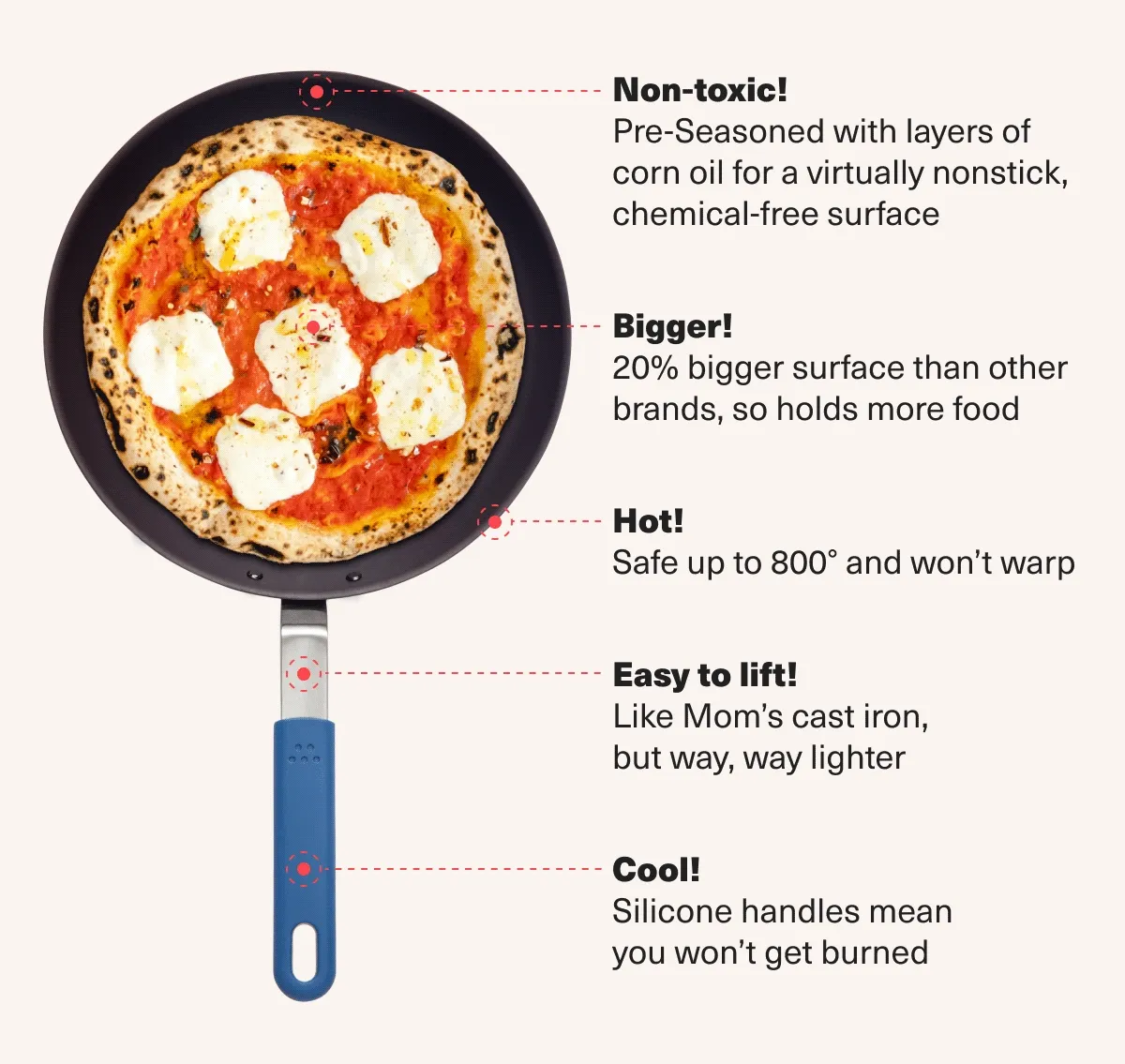 Non-toxic!. Bigger! Hot! Easy to lift! Cool!
