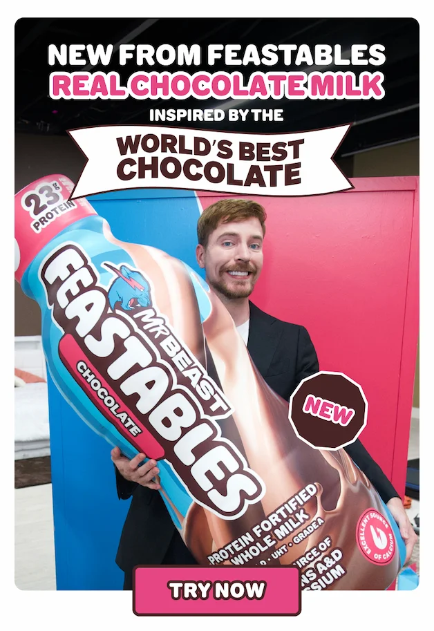New from Feastables: real chocolate milk inspired by the World’s Best Chocolate. Try Now!