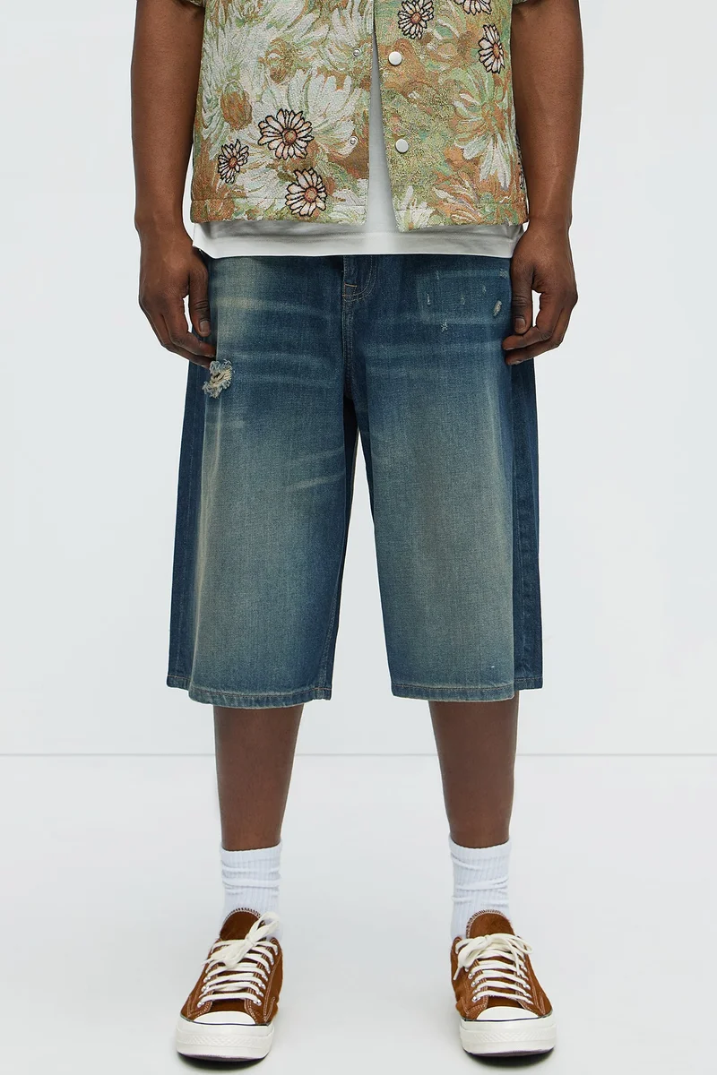 Image of Don't Hate Baggy Relaxed Denim Shorts - Dark Wash