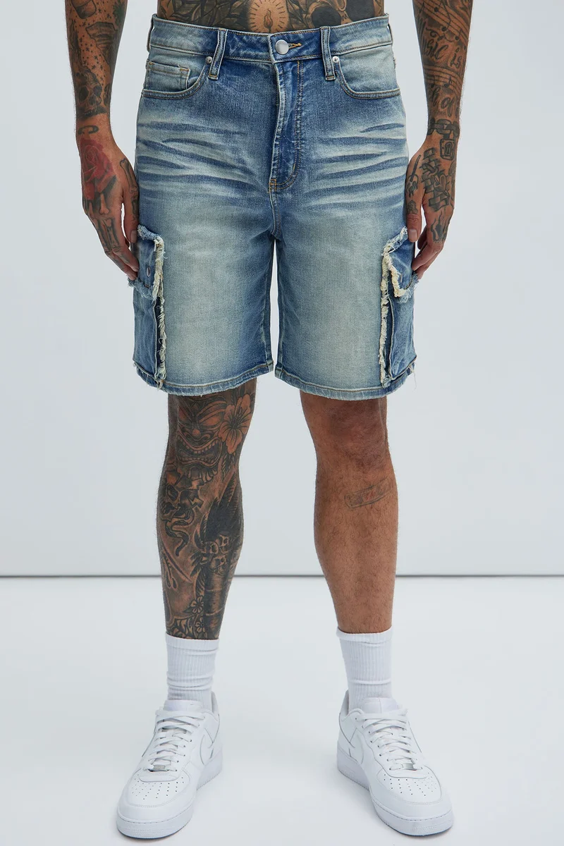 Image of Rush Home Denim Cargo Shorts - Light Blue Wash
