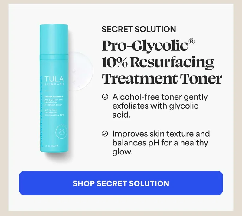 SECRET SOLUTION Pro-Glycolic®  10% Resurfacing Treatment Toner. ✅ Alcohol-free toner gently exfoliates with glycolic acid.  ✅ Improves skin texture and balances pH for a healthy glow. -- SHOP SECRET SOLUTION