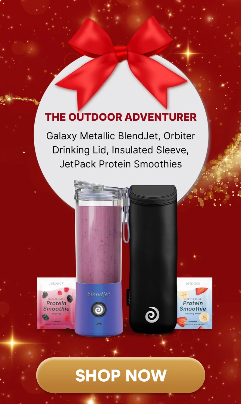 THE OUTDOOR ADVENTURER Galaxy Metallic BlendJet, Orbiter Drinking Lid, Standard Black Insulated Sleeve, JetPack Protein Smoothies