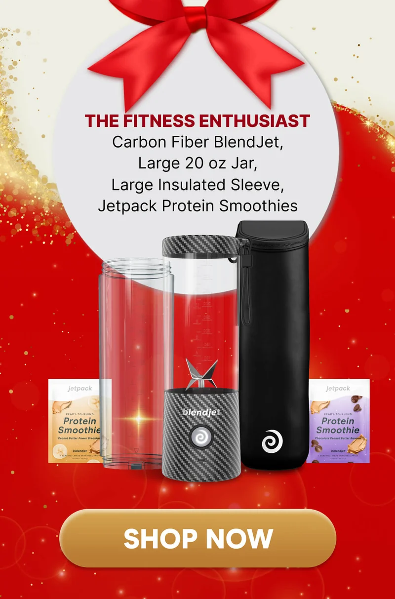 THE FITNESS ENTHUSIAST Carbon Fiber, Large 20 oz Jar, Large Insulated Sleeve, Jetpack Protein Smoothies