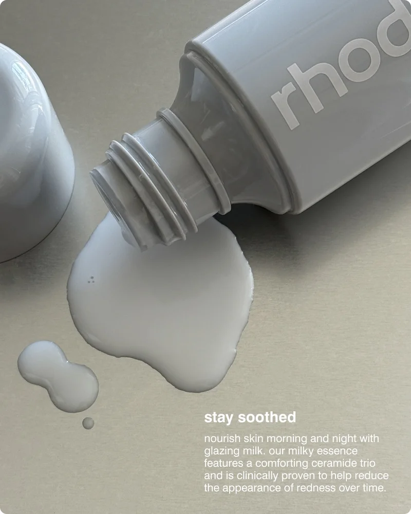 stay soothed​ - nourish skin morning and night with glazing milk. our milky essence features a comforting ceramide trio and is clinically proven to help reduce the appearance of redness over time. ​