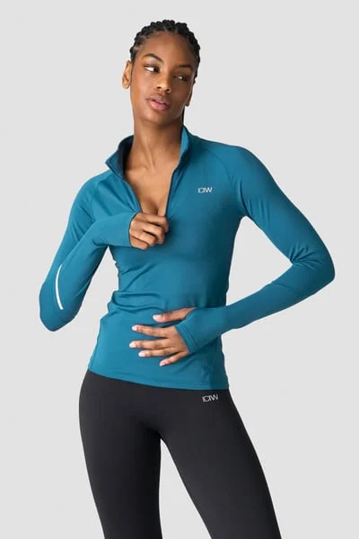 Image of Everyday Long Sleeve 1/4 Stripe Zipper Teal