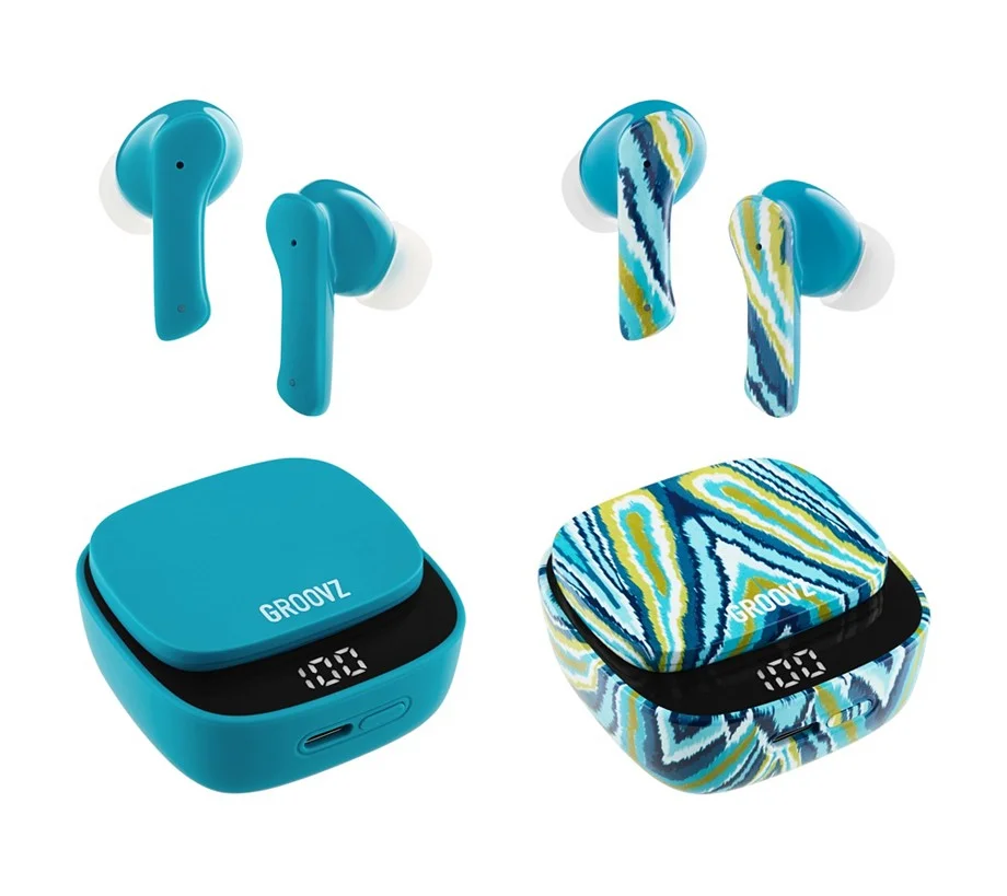 Groovz Set of 2 True Wireless Earbuds with Charging Cases and Gift Boxes