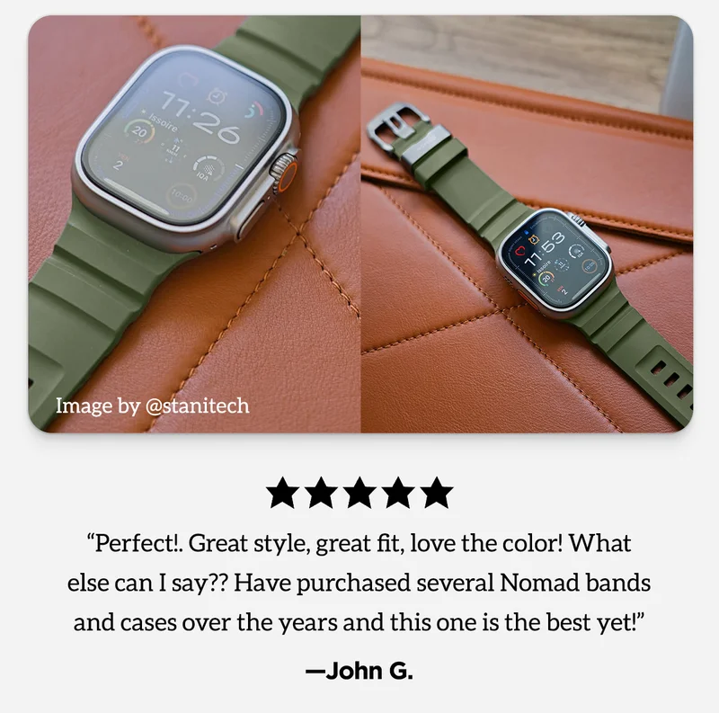 "Perfect! Great style, great fit, love the color! What else can I say?? Have purchased several Nomad bands and cases over the years and this one is the best yet!"
