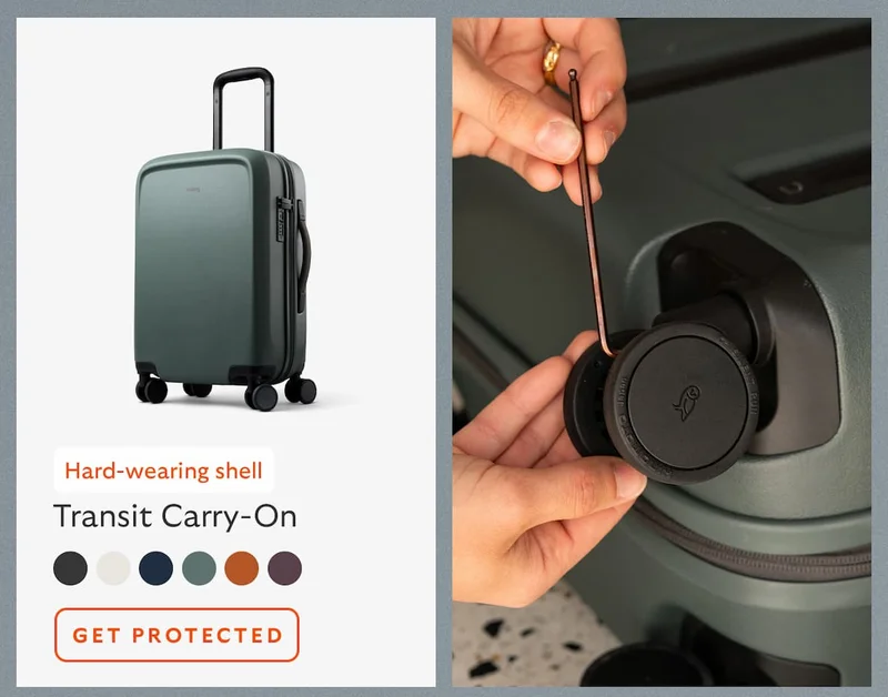 [Product name] Transit Carry-On [Starburst] Hard-wearing shell CTA Get protected