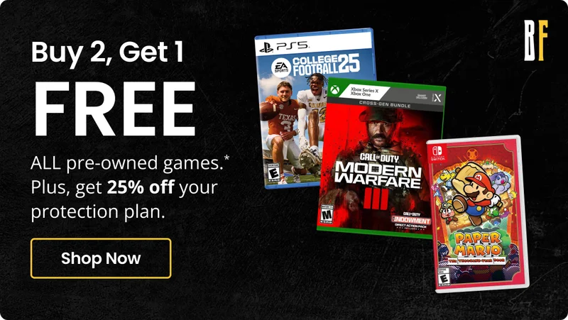 Buy 2, Get 1 FREE ALL pre-owned games.* Plus, get 25% off your protection plan. Shop Now