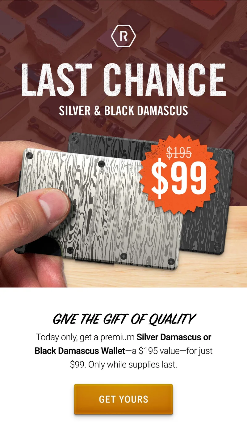 Last Chance: Silver or Black Damascus Wallet for just $99