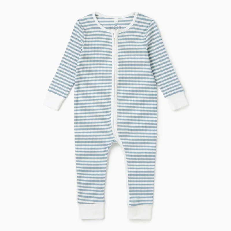 Image of Sea Stripe Ribbed Clever Zip Snug Fit Pajamas