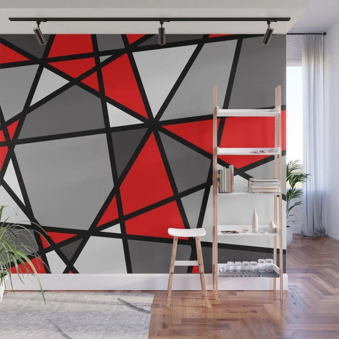 Triangels Geometric Lines red - grey - white Wall Mural Wall Mural