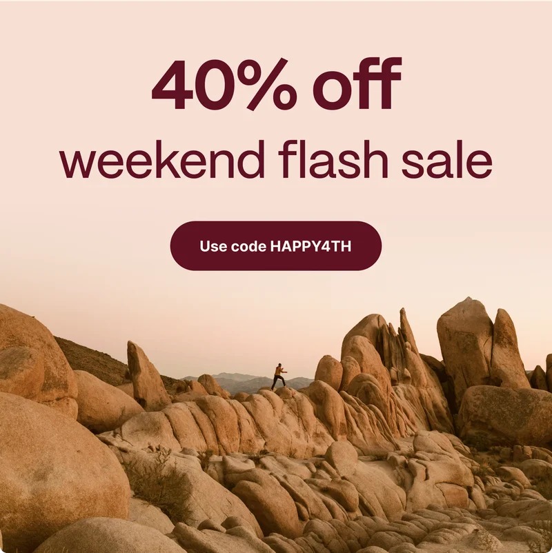40% off weekend flash sale. Use code discount code. Go to Going.
