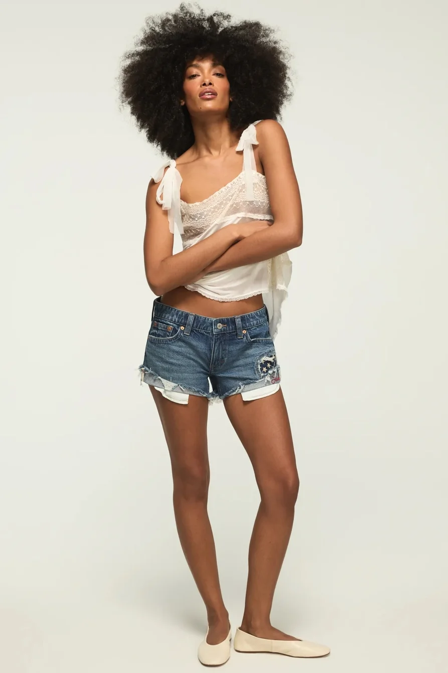 Image of Lucky Brand Lucky Legend Low Rise Festival Short - Women's Shorts Denim Jean Short in Seeing Stars