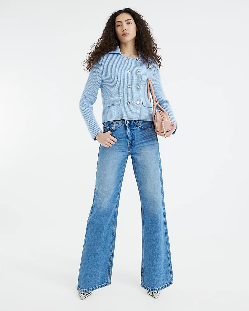 Womens Blue High Waisted Relaxed Straight Leg Jeans