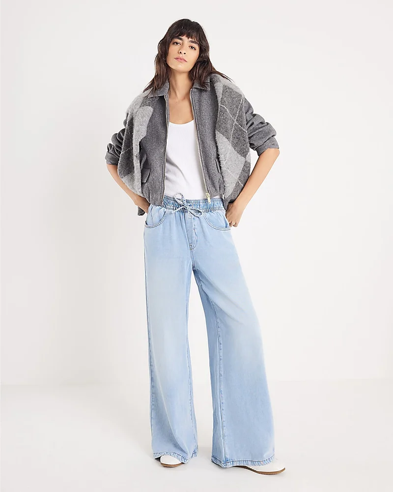 Womens Blue Wide Leg Pyjama Style Jeans