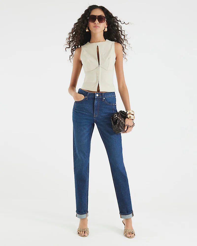 Womens Blue High Rise Mom Jeans