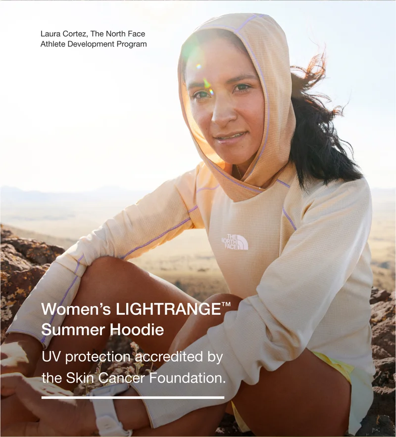 Laura Cortez, The North Face Athlete Development Program - Women's LIGHTRANGE™ Summer Hoodie UV protection accredited by the Skin Cancer Foundation.