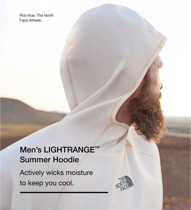 Rob Krar, The North Face Athlete - Men's LIGHTRANGE™Summer Hoodie Actively wicks moisture to keep you cool.