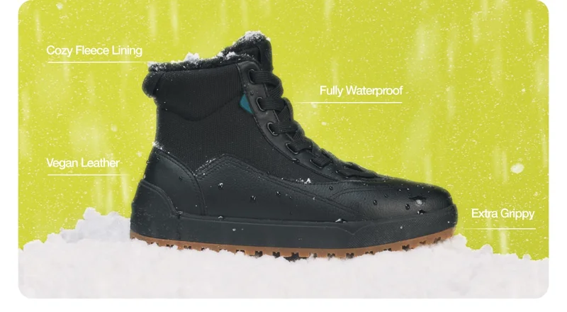 Alta High Top in Asphalt Black/Gum. Cozy Fleece Lining. Fully Waterproof. Vegan Leather. Extra Grippy.