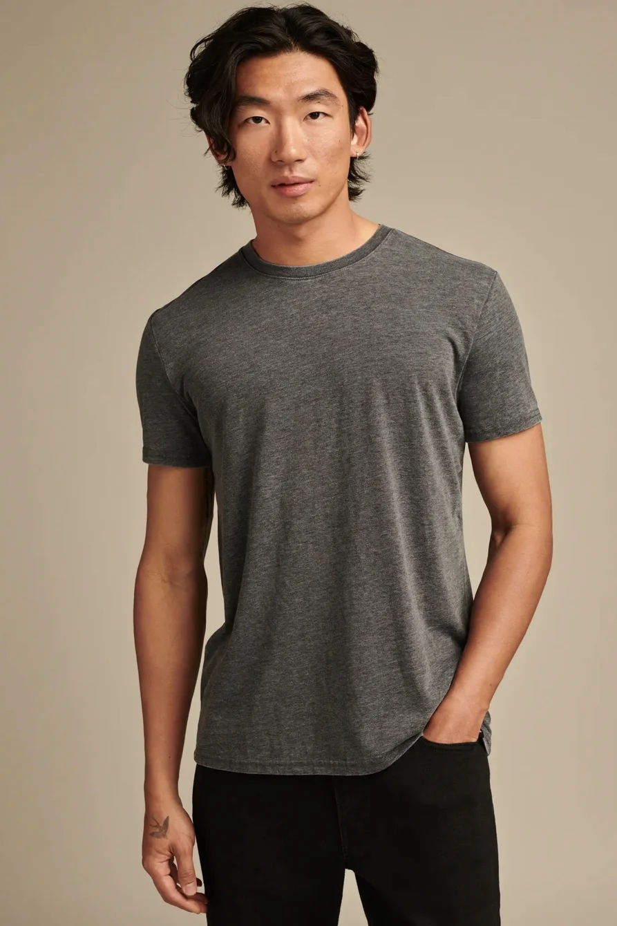 Image of Lucky Brand Venice Burnout Crew Neck Tee - Men's Clothing Tops Shirts Tee Graphic T Shirts in Mellow Yellow