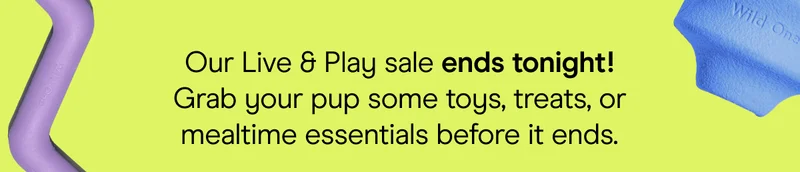 Our Live & Play sale ends tonight! Grab your pup some toys, treats, or mealtime essentials before it ends.