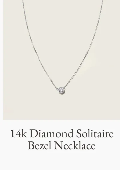 14k Solid Gold Diamond Solitaire Bezel Necklace