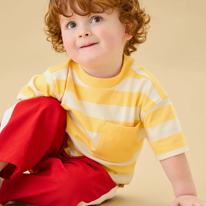 Image of KIDLY by MORI Striped Cotton Tee - Yellow Stripe