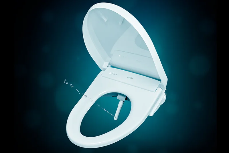 A TOTO WASHLET S7A is displayed with it's lid open and wand extended