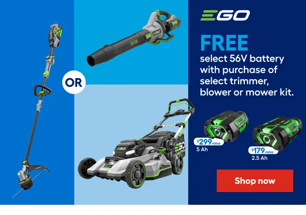 FREE select 56V battery with purchase of select trimmer,  blower or mower kit.