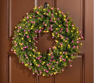 22" Indoor/Outdoor Boxwood & Rosebud Wreath by Kim Gravel