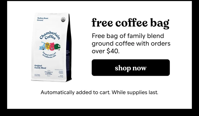 free bag of family blend ground coffee with orders over $40