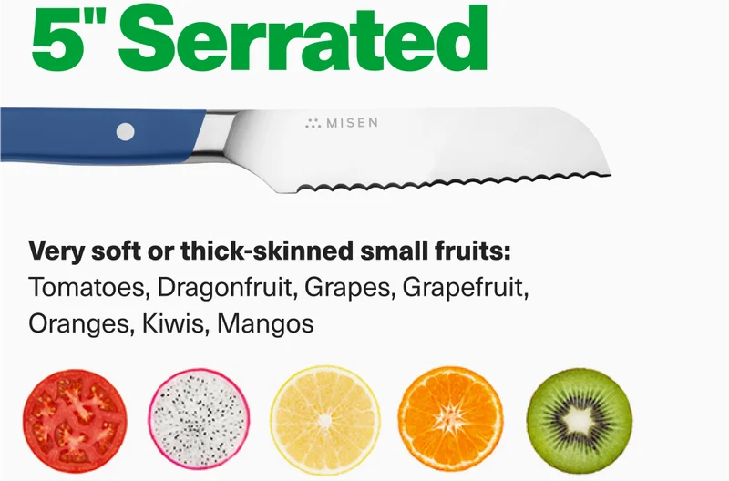 5" Serrated: Best for very soft items like tomatoes, or those with thick skin like oranges.