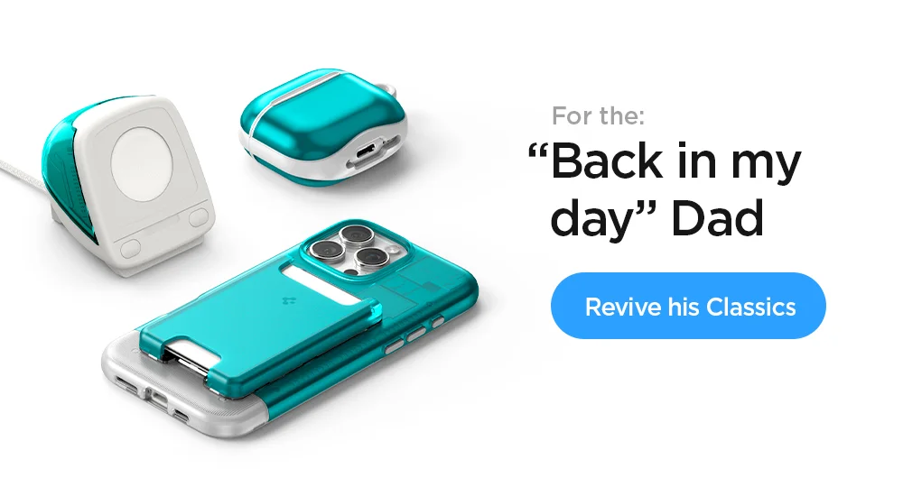 Gifts for the "Back in my day..." Dad. Revive his Classics with retro Classic C1 iPhone cases, AirPods cases, Apple Watch stand, and MagSafe compatible wallets.