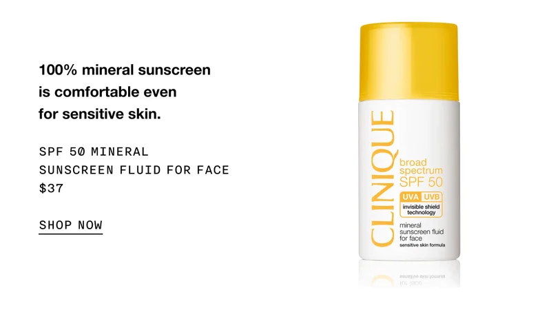 100% mineral sunscreen is comfortable even for sensitive skin. | SPF 50 Mineral Sunscreen Fluid For Face $37 | SHOP NOW
