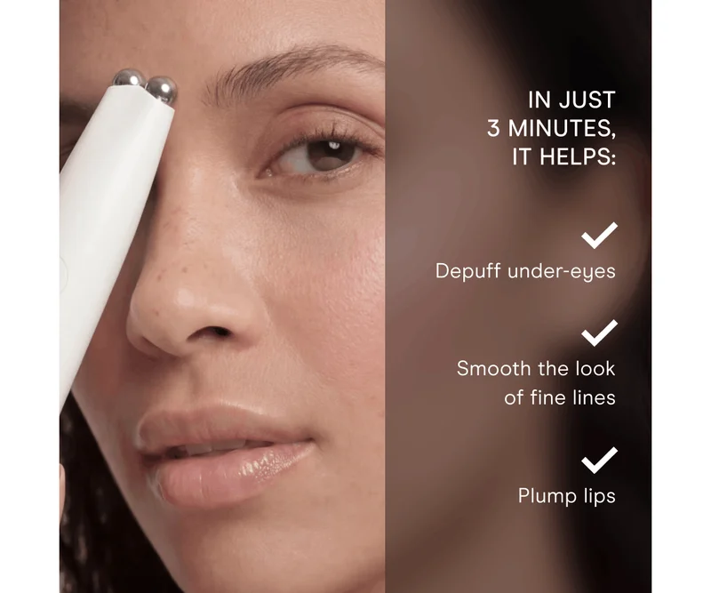 In just 3 minutes, it helps: Depuff under-eyes. Smooth the look of fine lines. Plump lips.