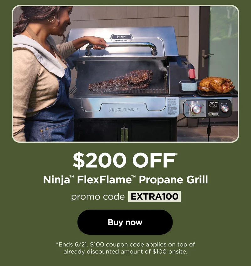 $200 off* Ninja™ FlexFlame™ Outdoor Cooking System with promo code EXTRA100
