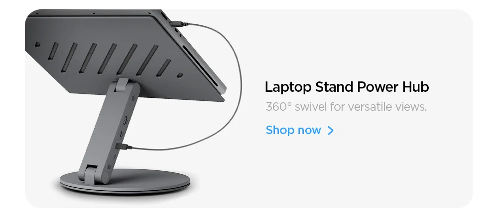 Laptop Stand Power Hub: 360° swivel for versatile views.