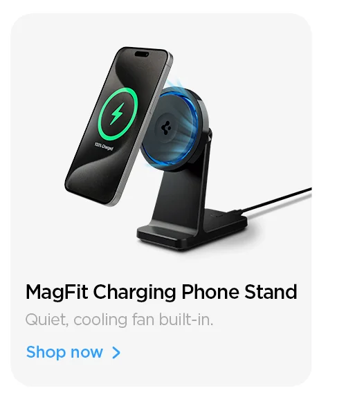 MagFit Charging Phone Stand: Quiet, cooling fan built-in.