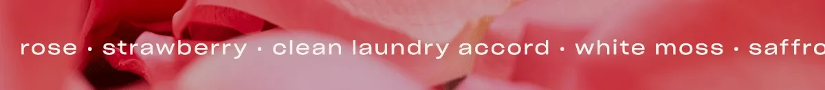 white moss · saffron · ambrette seeds · rose · strawberry · clean laundry accord