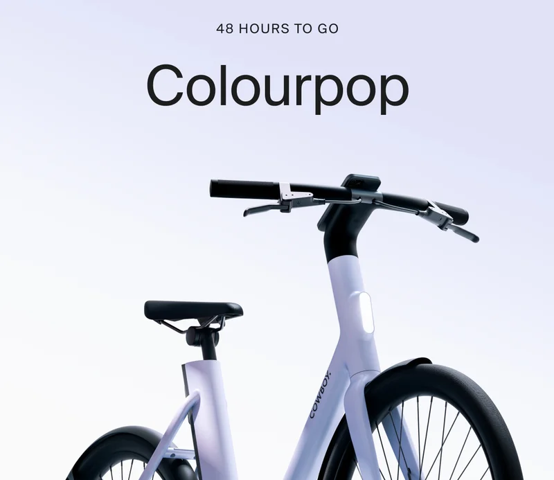 A graphic. Cowboy Winter Sale promotion with a rendered e-bike offering €1000 off. Available on top-spec models.